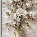 Large White Floral Canvas Wall Art Gold Vase Flower Painting Picture Wall Decor Flowers Botanical Poster Print Artwork for Living Room Bedroom Hallway Office