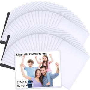 Yunsailing 50 Pack Magnetic Photo Frames 2.5 x 3.5 inch Magnetic Picture Frames for Refrigerator White Magnet with Clear Pockets for Fridge Refrigerator Kitchen Office Cabinet Display Wall