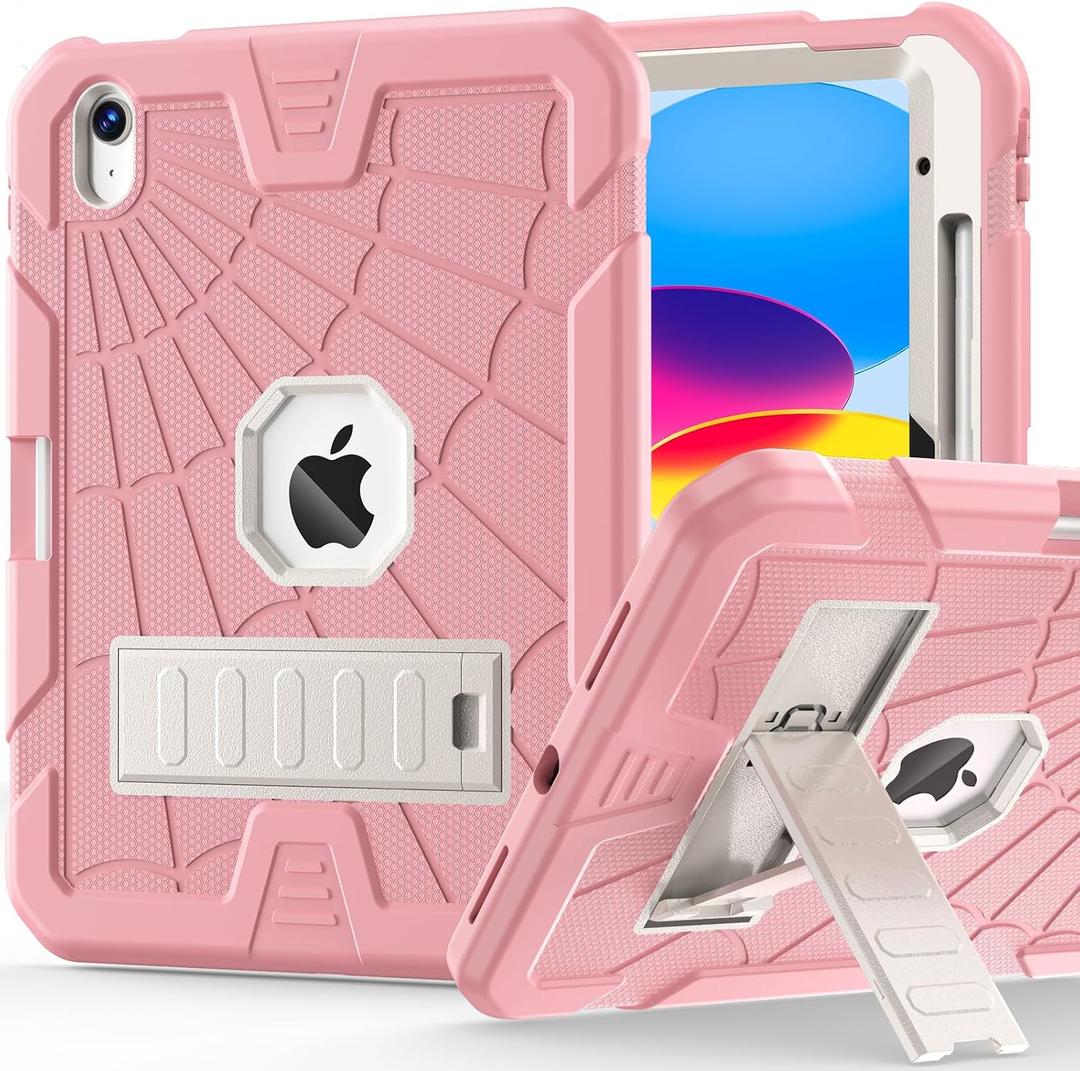 SIBEITU iPad 11th A16 2025/ 10th Generation Case for Kids Girls, Shockproof Rugged iPad 10th 10.9 Inch Case 2022 with Kickstand & Pencil Holder, 3-Layer Protective Cute 10 Gen Cover for Women, Pink