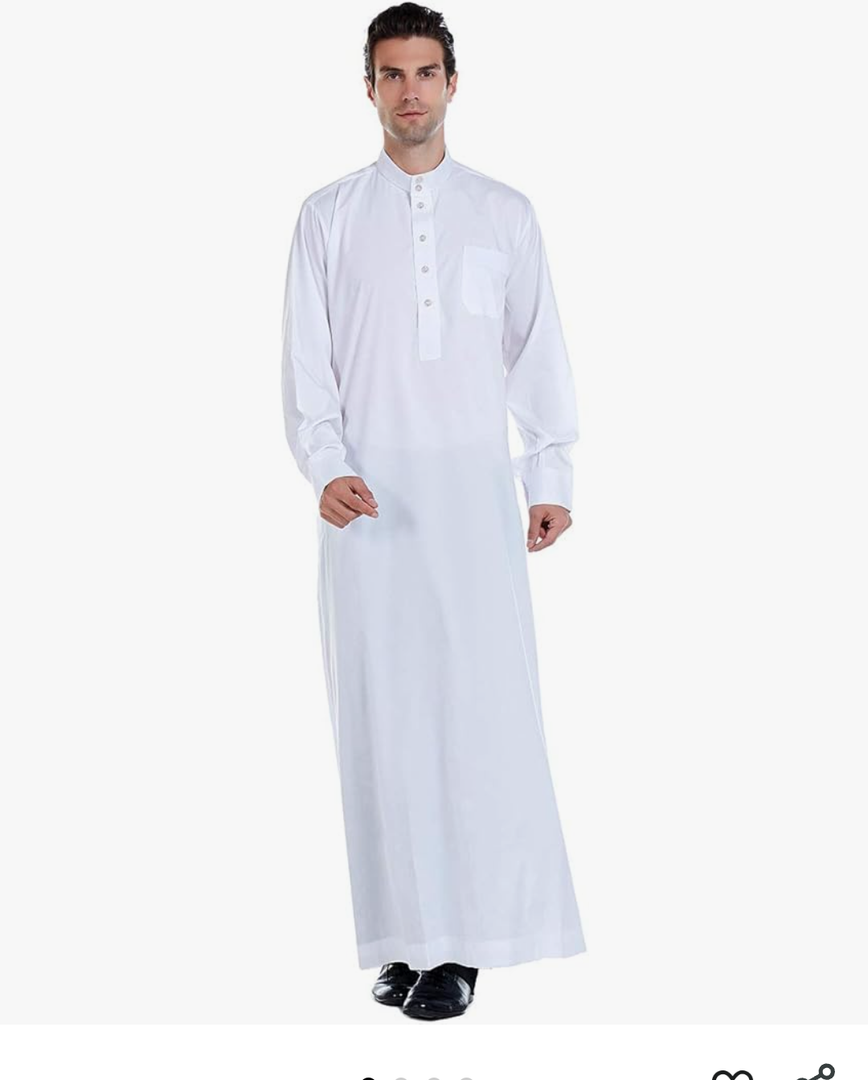 Men's Muslim Clothes Durable Kaftan Robe Dubai Long Gown Ethnic Clothes,1pc Soft Robe White 
160