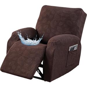 Gennia Recliner Chair Covers 3 Pieces, Waterproof Jacquard Reclining Chair Cover, Recliner Cover Sofa Slipcovers Couch Covers Furniture Protector with Elastic Bottom for Kids, Pets (Chocolate)