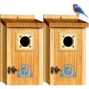 SISTERBIRD Pack of 2 Premium Bluebird Houses for Outside, Assembled Bird House Gift, Garden Decoration Bluebird House, Copper Predator Guard, Easy to Clean Bird Nesting