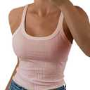 GEMBERA Women Spaghetti Strap Scoop Neck Ribbed Tank Tops Slim Fitted Cotton Camisole Basic Sleeveless Layering Shirts (X-Large, Cameo Pink)