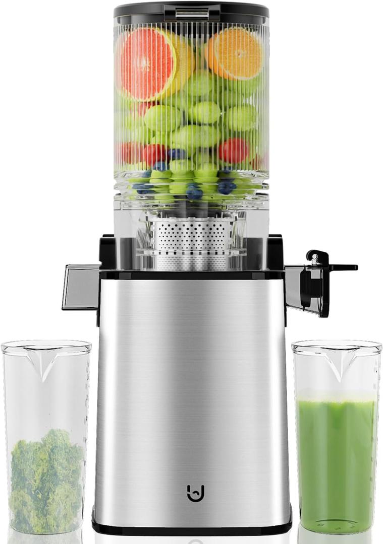 Masticating Juicer,5.3" Inch Feeding Chute Supports Whole Fruits and Vegetables, 350W Slow Cold Press Juicer,Self Feeding Effortless for Batch Juicing, High Juice Yield for Home