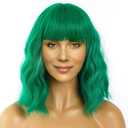 LANICE Green Wig for Women Short Bob Wigs with Bangs Natural Synthetic Wig Shoulder Length Colorful Wigs for Daily PartyUse(12inch,Green)