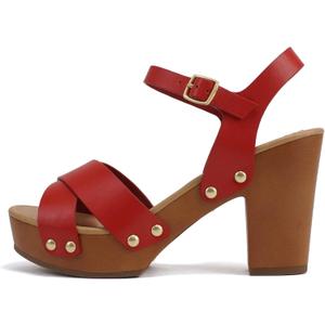 Soda MIGUEL ~ Women Crisscross Band Fashion Chunky Platform Block Mid Heel Sandal with Ankle Strap and Stud Size 