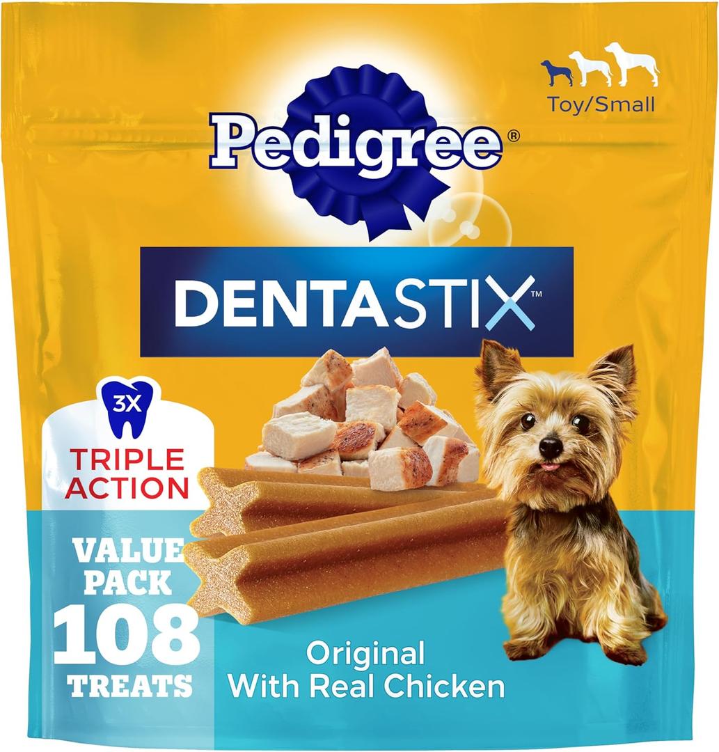 Pedigree Dentastix Dental Chews for Dogs, Small and Toy Breed Dog Treats, Original with Real Chicken, 1.63 lb. Bag (108 Treats Total) BBD: 05-30-26