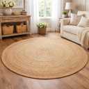 Savi Home Jute Area Rug Handwoven - 8 feet Round Natural - Rustic Vintage Beige Braided Reversible Rug- Eco Friendly Rugs for Farmhouse, Bedroom, Kitchen, Living Room