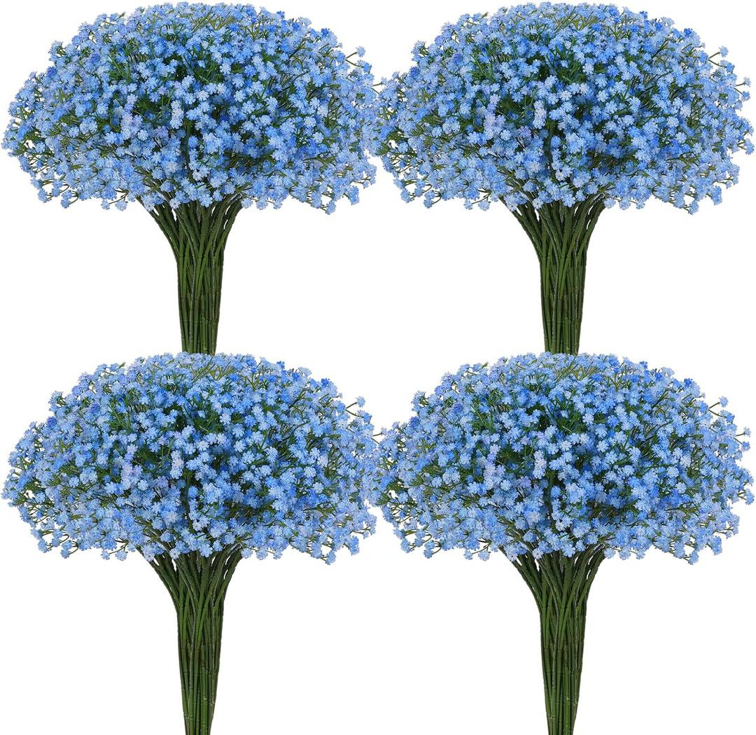 Waipfaru 25 Pcs Babys Breath Artificial Flowers Bulk, Real Touch Blue Babies Breath Flowers, Fake Faux Gypsophila Bouquet for Wedding Home Decor Floral Arrangement