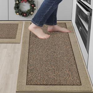 BEQHAUSE Kitchen Rugs and Mats Set of 2 Non-Slip Kitchen Mats for Floor, Absorbent and Stain Resistant Kitchen Runner, Machine Washable Rugs for Kitchen, Laundry & Sink, 20"x32"+20"x48", Taupe