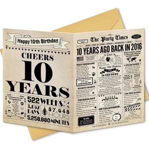 BGTCARDS 10th Birthday Card, 10th Birthday Decorations for Girl Boys, Funny Gifts for Daughter Son, Back in 2016 Card (Vintage)