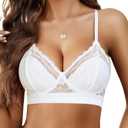 Avidlove Bralettes for Women Lace Racerback Bras Wireless Unlined Bralette Comfy Bra Sexy Lingerie Tops (XL, White)