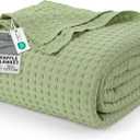 Utopia Bedding Sage Green 100% Cotton Waffle Blanket 300 GSM [Queen - 90x90 Inch] Soft Lightweight Breathable Bed Blanket for All Season