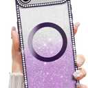 Misscase Magnetic Glitter Case for iPhone 17 Air 6.5 Inch, Camera Protection, Compatible with MagSafe, Rectangle Cute Bling Sparkle Diamond Colorful Phone Cover, Drop-Tested & Shockproof-Purple
