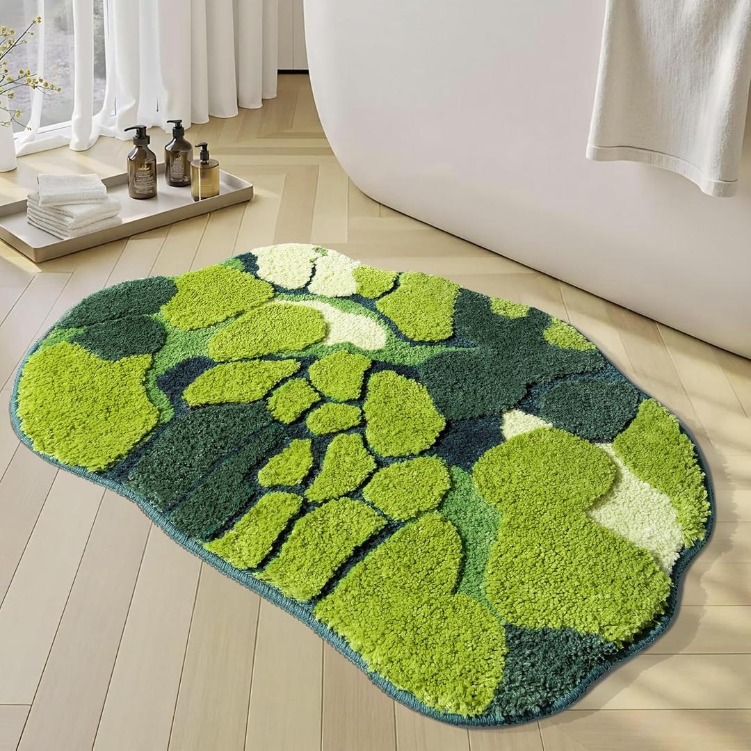 RORA Bathroom Rugs Moss Bath mat Green Bath mat Cute Leaf Bath Mats Non Slip Soft Microfiber Water Absorbent Aesthetic Moss Rug College Decor for Bathroom Shower,3D Rugs 3220 Inch