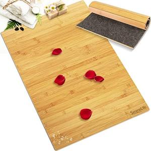 SereneLife Bamboo Bath Mat Floor Rug - Water and Weather Resistant Natural Wood Bathroom Shower Foot Carpet with Multi-Panel Strip Foldable Roll Up Non Slip Fabric for Indoor Use - SLFBMT20 Two Pack