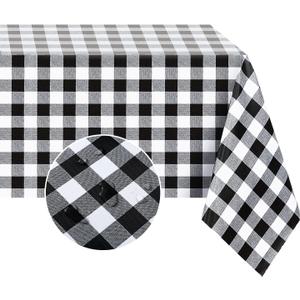 Romanstile Rectangle Vinyl PVC Tablecloth, 100% Waterproof Buffalo Plaid Plastic Table Cloth, Oil Proof Heavy Duty Wipeable Table Covers for Dining/Camping/Picnic/Outdoor - 60 x 102, Black and White
