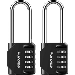 Puroma 2 Pack 2.6 Inch Long Shackle Combination Lock 4 Digit Outdoor Waterproof Padlock for Hasp Locker Lock, Sports Locker, Fence, Gate, Toolbox, Case, Hasp Storage, Cabinets (Black)