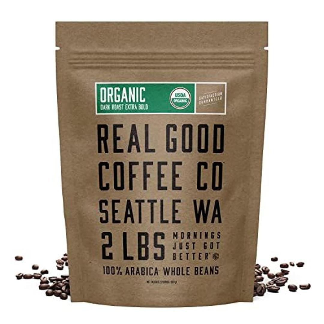 Real Good Coffee Company Whole Bean Coffee - Organic Dark Roast - 100% Arabica Espresso Beans - Strong Coffee Option - 32 Oz (EXP 02/19/26)