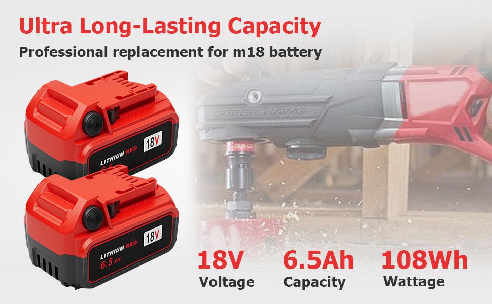 Lenoya 6.5Ah 18V Replacement for Milwaukee M-18 Battery 2Pack