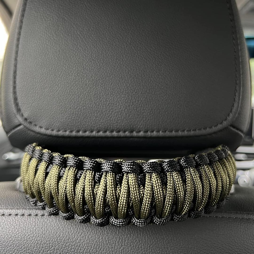 RDFUN Headrest Grab Handles fit for Jeep Wrangler TJ JK JL Land Cruiser FJ Suzuk,Grab Handle for Jeep Wrangler,Hand Made Seat Mount Grab Handl,Heavy Duty,2pcs Black/Olive