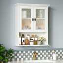 Bathroom Cabinet Wall Mount, Over Toilet Storage Cabinet with Glass Door Build-in Spirit Level Cupboard Hanging Medicine Cabinet for Bathroom Laundry Kitchen Living Room (Cream White)