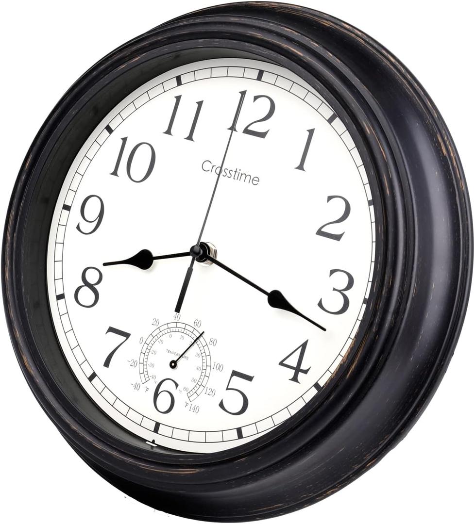 12 Inch Retro Indoor Outdoor Clocks Waterproof with Thermometer Easy to Read Silent Quality Quartz Vintage Bathroom Clock Battery Operated for Patio,Home,Garden Decor (Bronze), 12*12*2.1inch