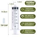 HiMo Pack of 50 - 60mL Luer Lock Syringe without Needle Large Plastic Sterile Syringes with Cap 50mL/60cc