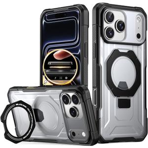 Poetic Spartan Case with Ring Stand for iPhone 17 Pro Max, [Camera Control Button][Magsafe Compatible], Full Body Rugged Shockproof Protective Cover Case, Black/Clear