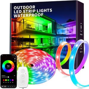 KSIPZE Outdoor led Strip Lights Waterproof IP68, RGB Outdoor led Lights with Button & Bluetooth App Control, Music Sync, Timer, Exterior Led Rope Lights for Decor Balcony, Roof, Garden, Pool (16.5ft)