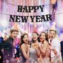 KatchOn, Glitter Black Happy New Year Banner 2026-10 Feet, No DIY | Glitter Pre-Strung Hello 2026 & Happy New Years sign for Happy New Year Decorations 2026 | NYE Party Garland | NYE Decorations 2026