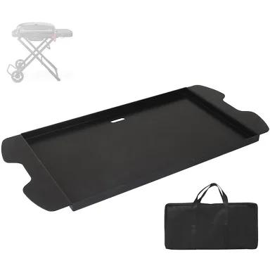 7034 Cast Iron Griddle Plate with Carry Bag for Weber Traveler Grills 9010001 9020001，Upgrade Flat Top Griddle Replacement Part for 9030001 9013001 9011701 Weber Traveler Portable Gas Grills,Black