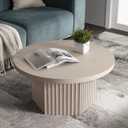 SICOTAS Round Coffee Table for Living Room, 32" Circle Modern Fluted Center Coffee Table with Storage, Mid Century Accent Tea Dining Table for Small Space, Apartment, White Alder (31.5"D x 31.5"W x 15.6"H)