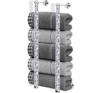Meetart Towel Racks for Bathroom,Crystal Crushed Diamond Wall Towel Bar,2 Bar Mounted Bathroom Towel Organization for Rolled Towels,Rolled Blanket.20 (Silver)