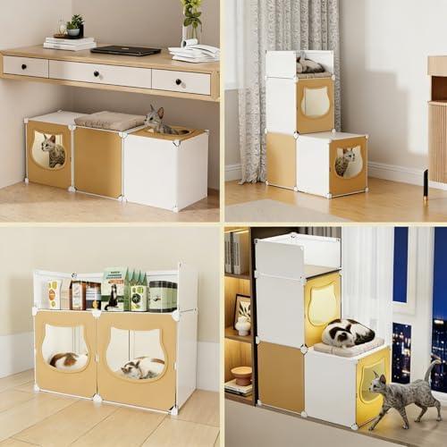 STILLCOVE Small Cat Cage Indoor, DIY Cat Playpen Enclosure Crate Kennel with Top Platform, 2-Tier Cute Pet House for 1-2 Kitten