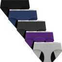 Nalwort Womens Period Underwear Menstrual Period Panties Postpartum Cotton Panties 5 Pack (Large, Color-6)