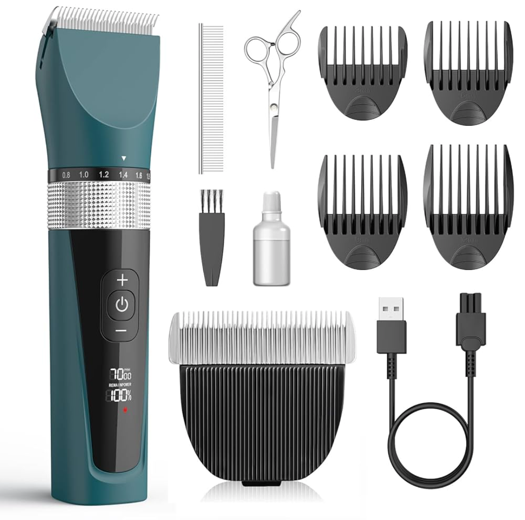 oneisall Cat Clippers for Matted Hair, 5-Speed Quiet Cat Grooming kit, Cordless Pet Shaver for Long Hair,Waterproof Pet Hair Trimmer, Pet Clippers for Cats(Green)