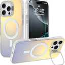 Cute Case for iPhone 16 Pro Case with Stand for Women Girls Men [Compatible with Magsafe] Aesthetic Glitter Sparkly Bling Magnetic Phone Cover with Camera Lens Kickstand, Iridescent White