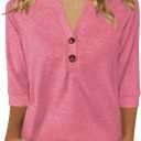 Womens Tops 3/4 Sleeve V Neck Button Down Shirts Business Casual Outfit Basic Tees Summer Top 2025 (XX-Large, Pink)