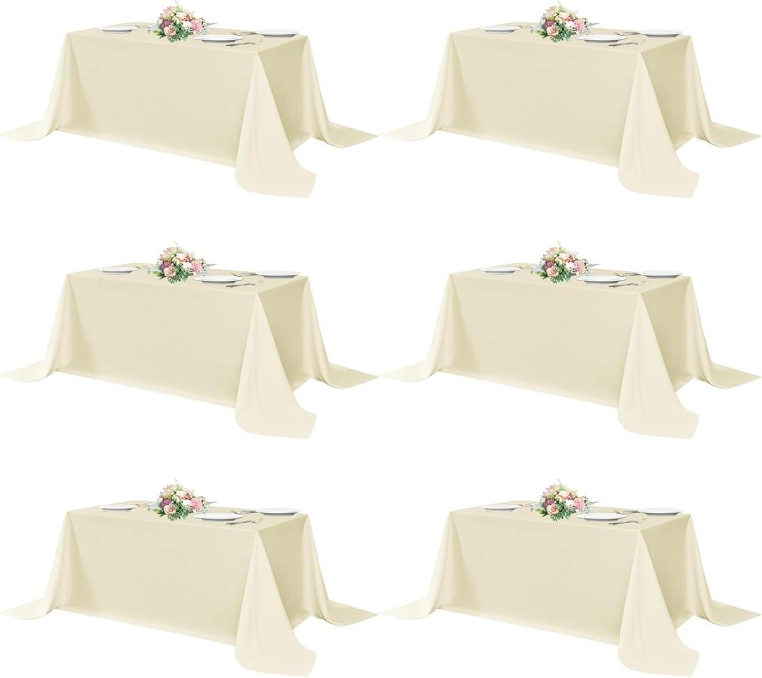 sancua Rectangle Tablecloths 6 Pack - 90x132 Inch - Beige Washable Fabric Cloth Table Cloth, Large Reusable Polyester Table Covers for Wedding, Party, Birthday, Banquet