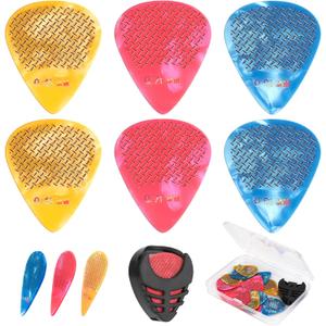 15pcs Guitar Picks, 0.46 0.71 0.96 mm Includes Thin Medium Heavy Thickness, Three Colors Non-slip Celluloid Plectrums for Bass Electric Acoustic Guitars Ukulele (15pcs twill Picks)
