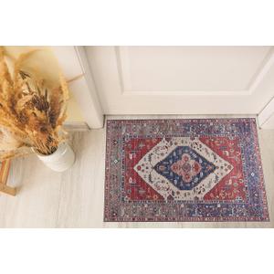 GLN Rugs Vintage Collection - Machine Washable Area Rug, Vintage Washable, Non Slip, Low Pile Rug, Living Room, Bedroom, Bathroom Rug - Easy Clean (2'x3' Red)