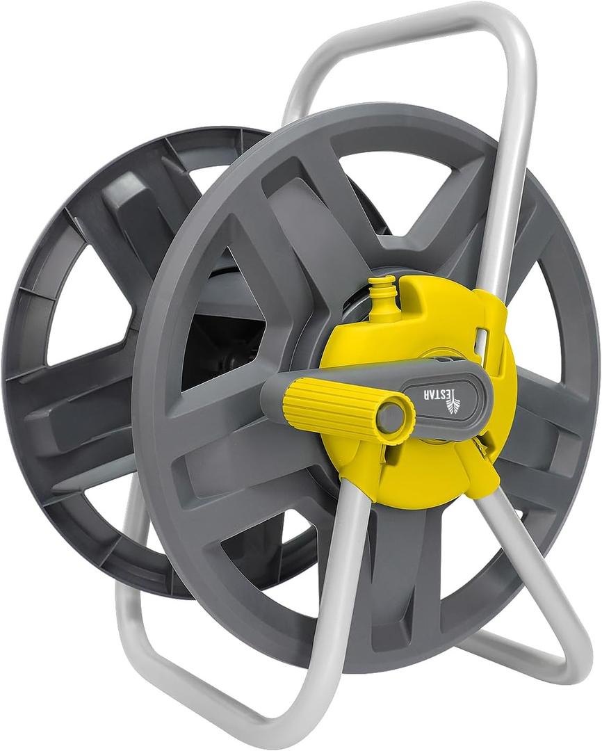 Water Hose Reel Cart, Holds 65-147 Ft of 5/8 Inch Hose, Wall Mounted Garden Hose Cart, Portable Hose Holder for Convenient Hose Storage and Watering (Yellow)