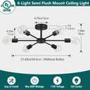 Lomoky 6-Lights Semi Flush Mount Ceiling Light, Matte Black Close to Ceiling Lighting with E26 Base, Modern Sputnik Light Fixtures for Kitchen Dining Room Bedroom Living Room
