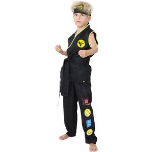 Costume Karate Dress Up Uniform With Headband Belt Pretend Play Halloween Party Cosplay Outfit for Kids (X-Large, Black)