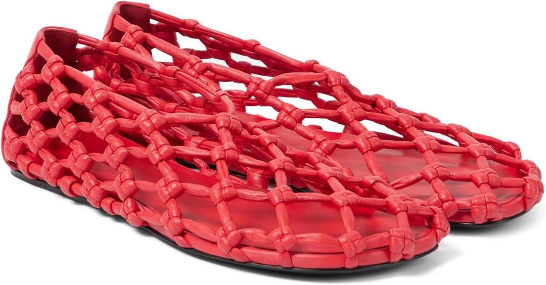ZJGZF Mesh Ballet Flats for Women Round Toe Woven Hollow Beach Ballerina Flats Summer Cute Casual Mary Jane Shoes