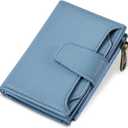 Small Wallet Women RFID Blocking Soft Leather Bifold Compact Card Holder Wallet for Women with Zipper Coin Pocket 4 ID Window (Blue)