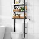 Kitsure Over Toilet Storage Rack - Metal Over Toilet Bathroom Organizer Shelf, Over the Toilet Storage Cabinet with Paper Holder and Hooks, Bathroom Cabinet for Laundry, Black, 4 Tiers (74.2" H)
