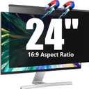 Magnetic Computer Privacy Screen Filter 24 Inch for Frameless Monitor Thin Bezel 16:9 Widescreen, 24in Hanging Removable Anti Glare Blue Light Eye Protection Shield, Anti Spy Protector Panel