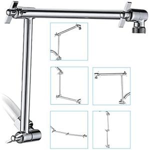 PDPBath Shower Extension Arm, 16" Upgrade Solid Brass Shower Head Shower Head Extender, Adjustable Height Extended with G1/2 Universal Connection for Rain & Handheld Shower Head - Chrome